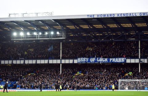 General view of a banner from Everton fans in support of Everton manager Frank Lampard before the match