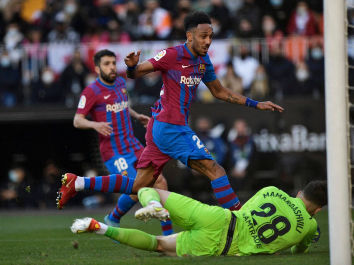 Valencia 1-4 Barcelona: Pierre-Emerick Aubameyang's hat-trick goal was so lucky