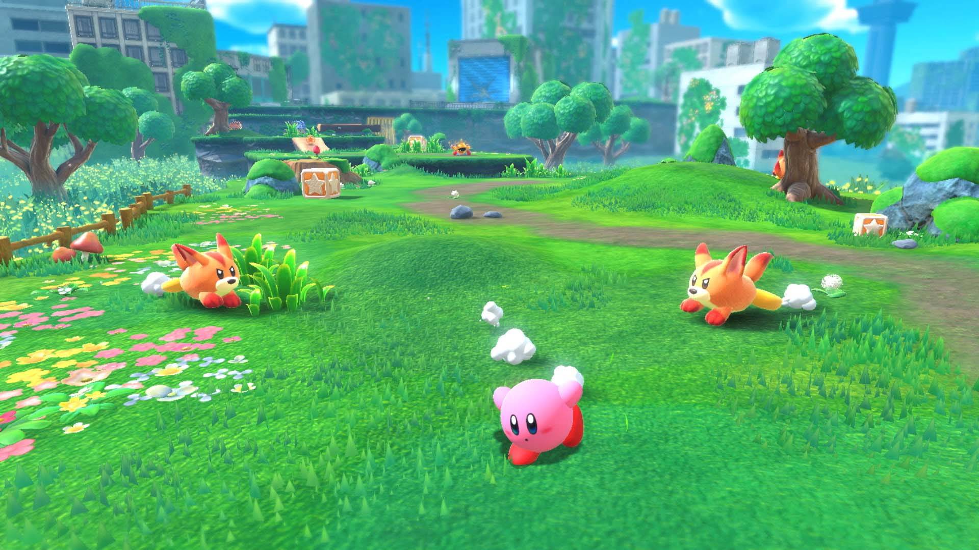 A screenshot of Kirby and the Forgotten Land.