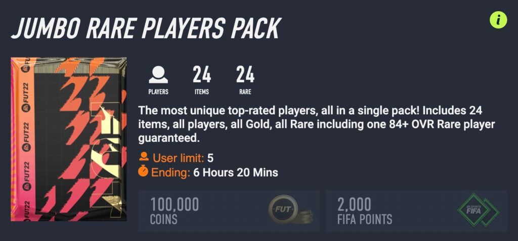 Jumbo Rare Players Pack Details in FIFA 22 Ultimate Team