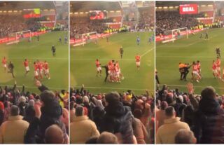 A Leicester City 'fan' invaded the pitch and attacked Nottingham Forest players