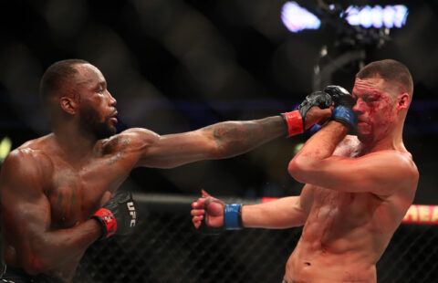 Leon Edwards fighting Nate Diaz in the UFC octagon