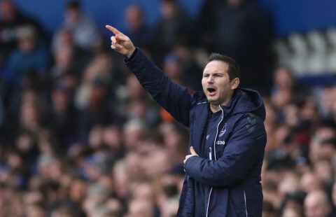Everton manager Frank Lampard pointing in Wolves game