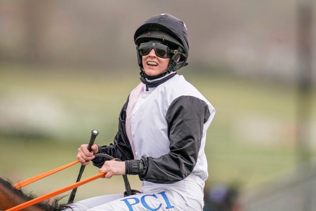 A smiling Rachael Blackmore after riding Bob Olinger to win The Ballymore Novices' Hurdle.