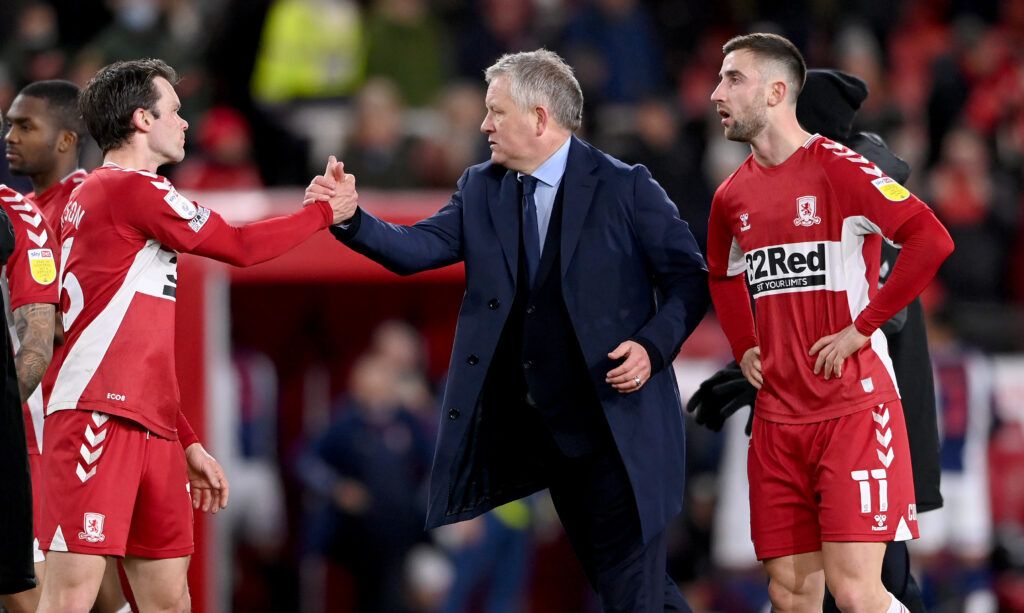 Chris Wilder the Middlesbrough with his players 