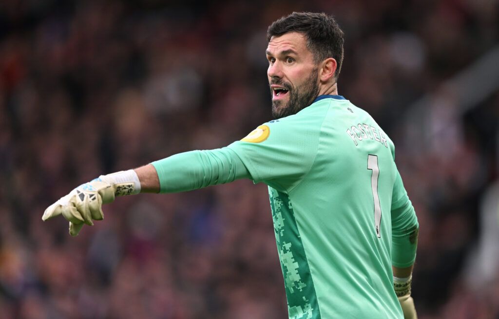 Ben Foster of Watford gestures during the Premier League match between Manchester United and Watford at Old Trafford on February 26, 2022