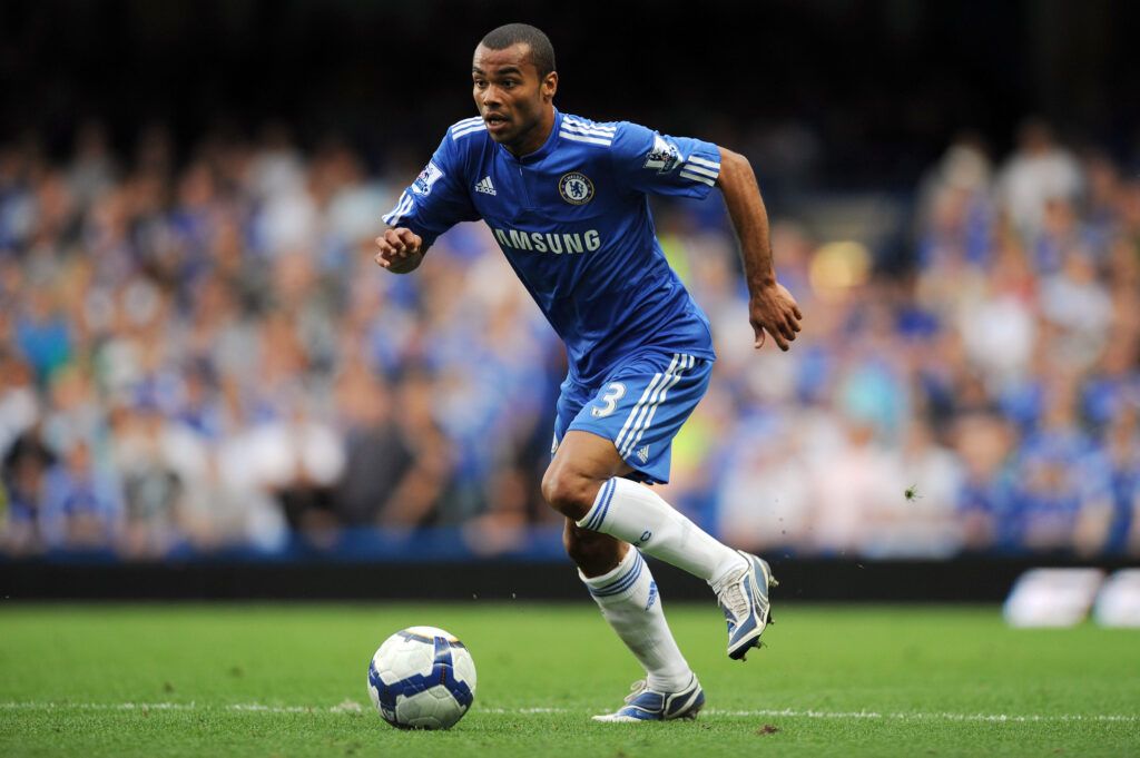 Ashley Cole a left back for England and Chelsea on the ball