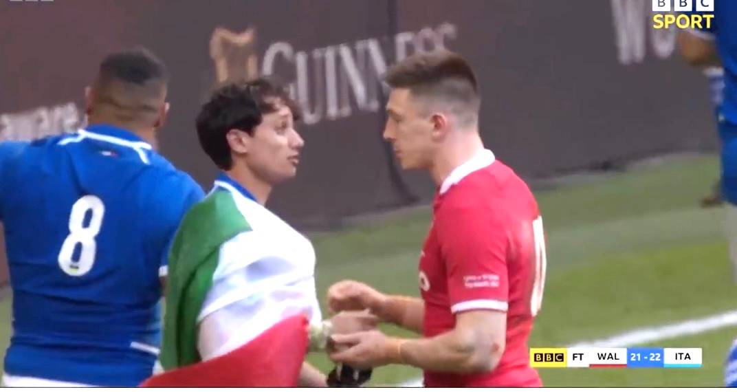 The beautiful moment Wales' Josh Adams handed his Man of the Match medal to Italian opponent