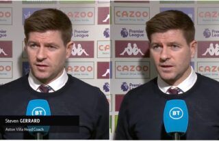 Steven Gerrard involved in incredibly awkward interview after Aston Villa 0-1 Arsenal