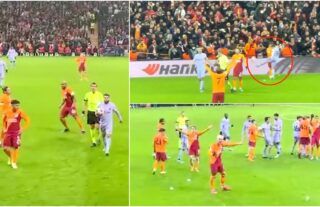 Wild scenes as Jordi Alba loses it with Galatasaray’s fans and boots ball at them