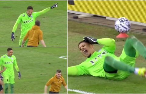 Sparta Rotterdam keeper scares off pitch invader, gets hit by bottle, before game is abandoned