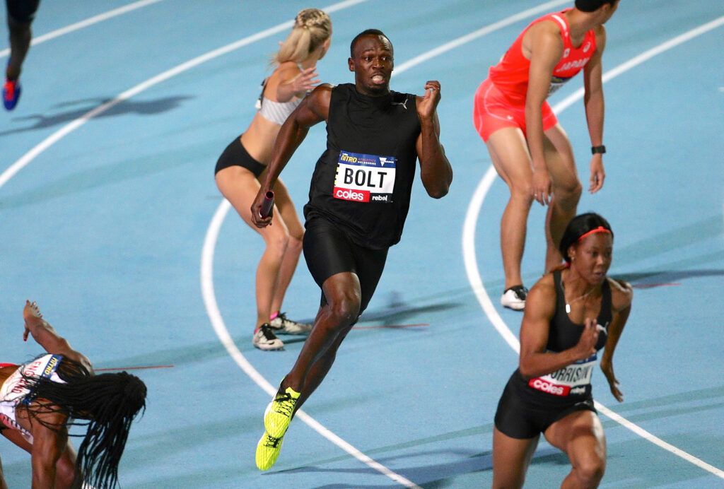 Bolt running mixed 4x100m relay.