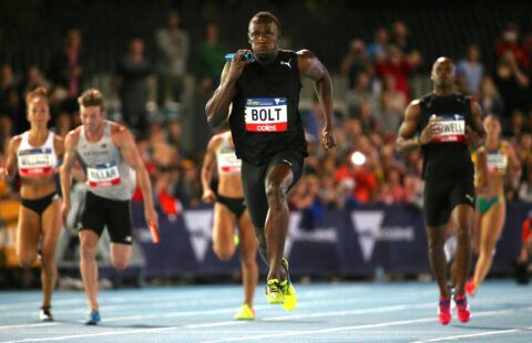 Bolt leads mixed 4x100m relay.