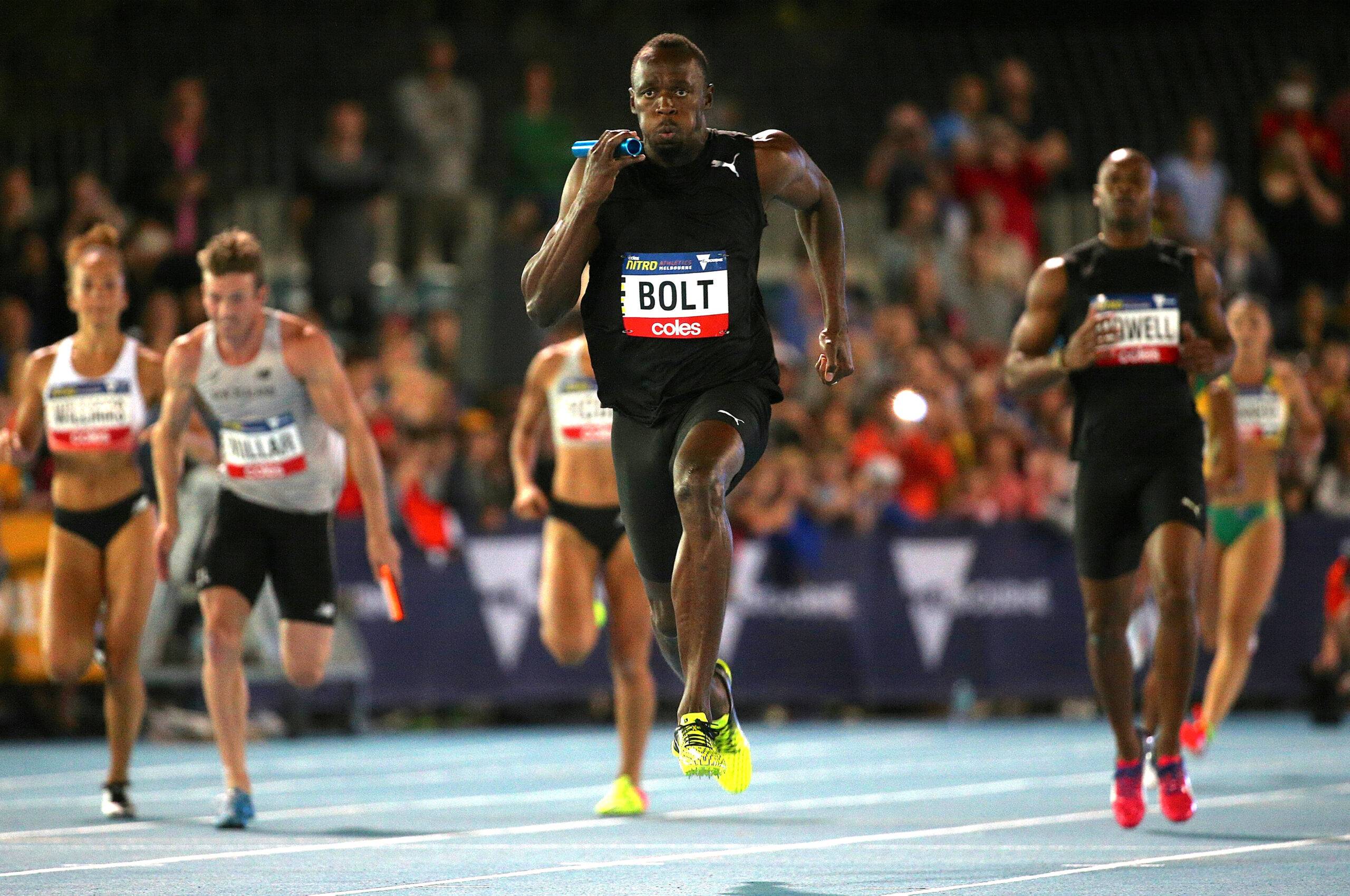 Bolt leads mixed 4x100m relay.