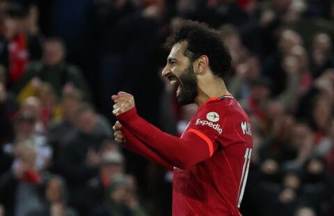 Liverpool's Salah celebrates.