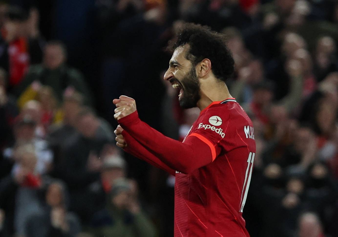 Liverpool's Salah celebrates.