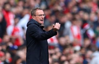 Ralf Rangnick gives instructions during a Premier League