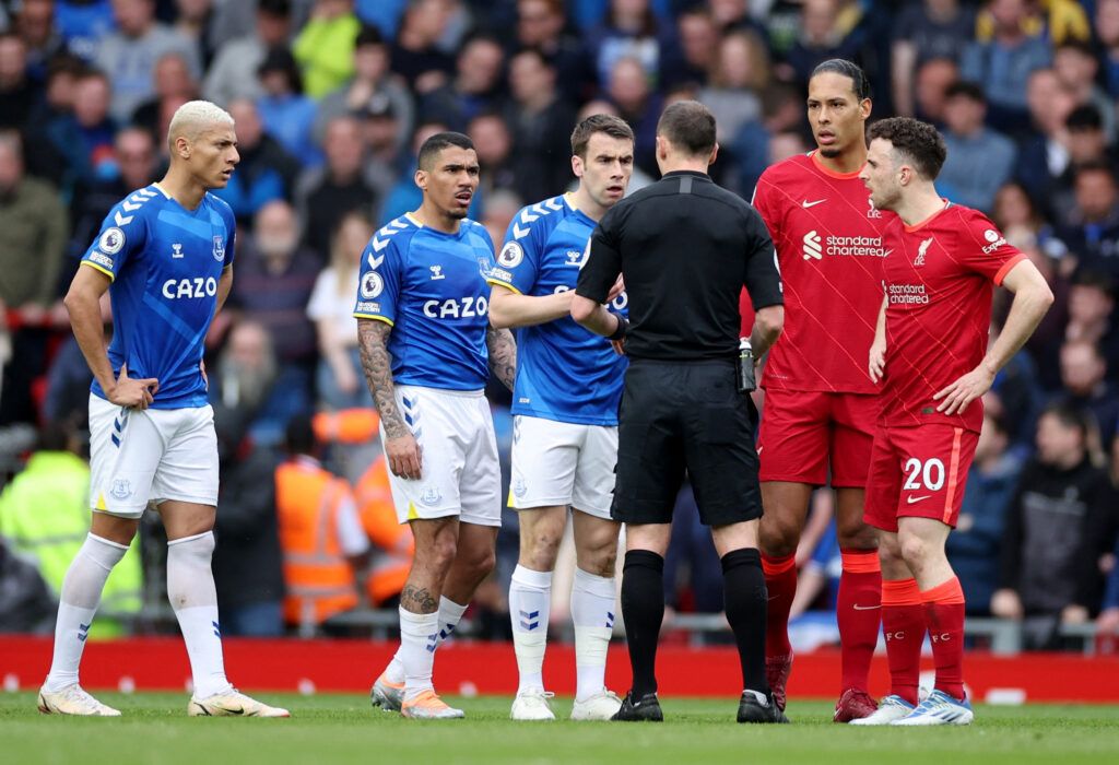 Everton and Liverpool players.