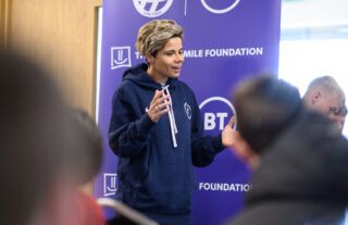 Sue Smith talks during the BT Hope United Roadshow