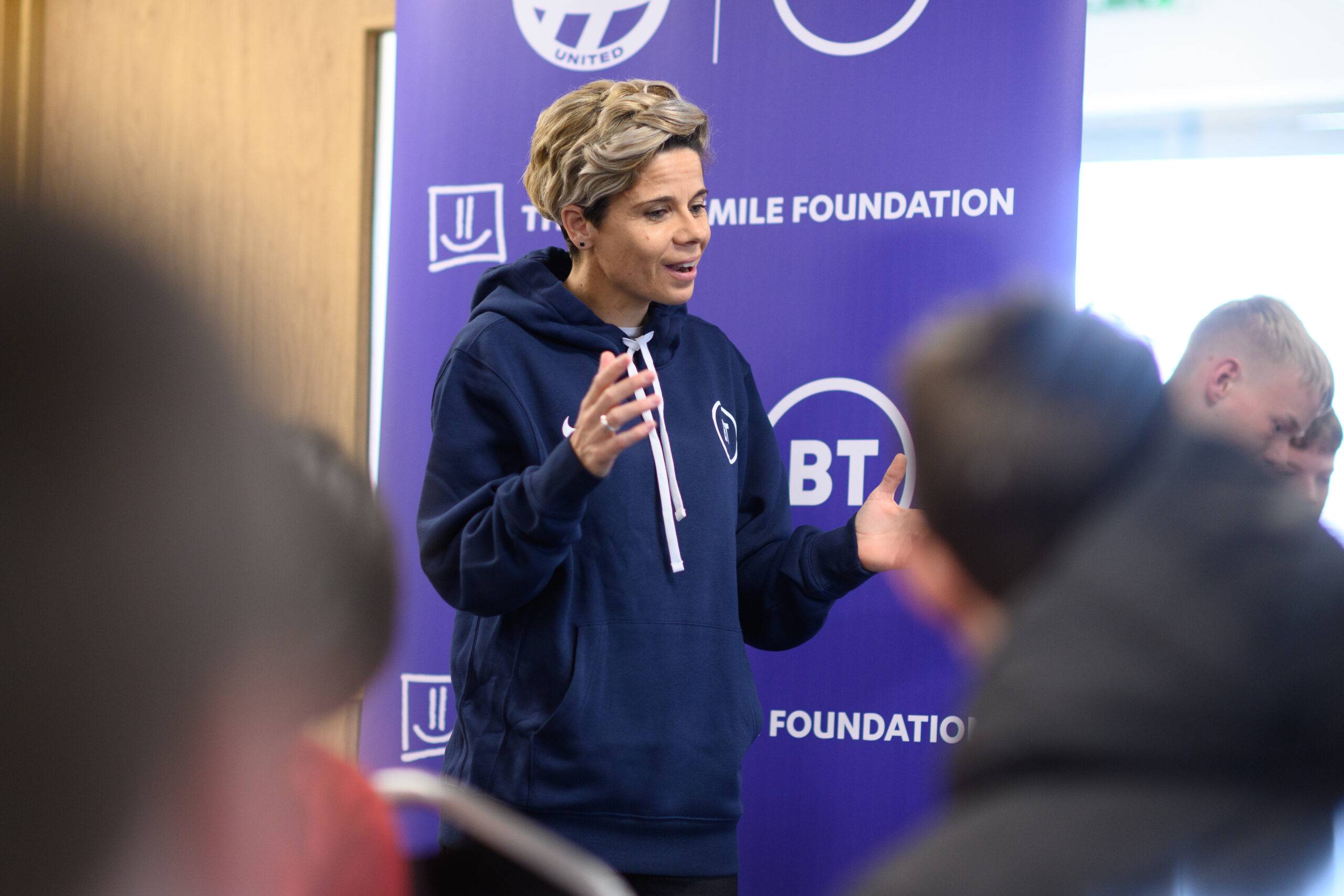 Sue Smith talks during the BT Hope United Roadshow