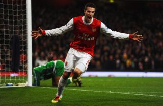 Robin van Persie of Arsenal celebrates