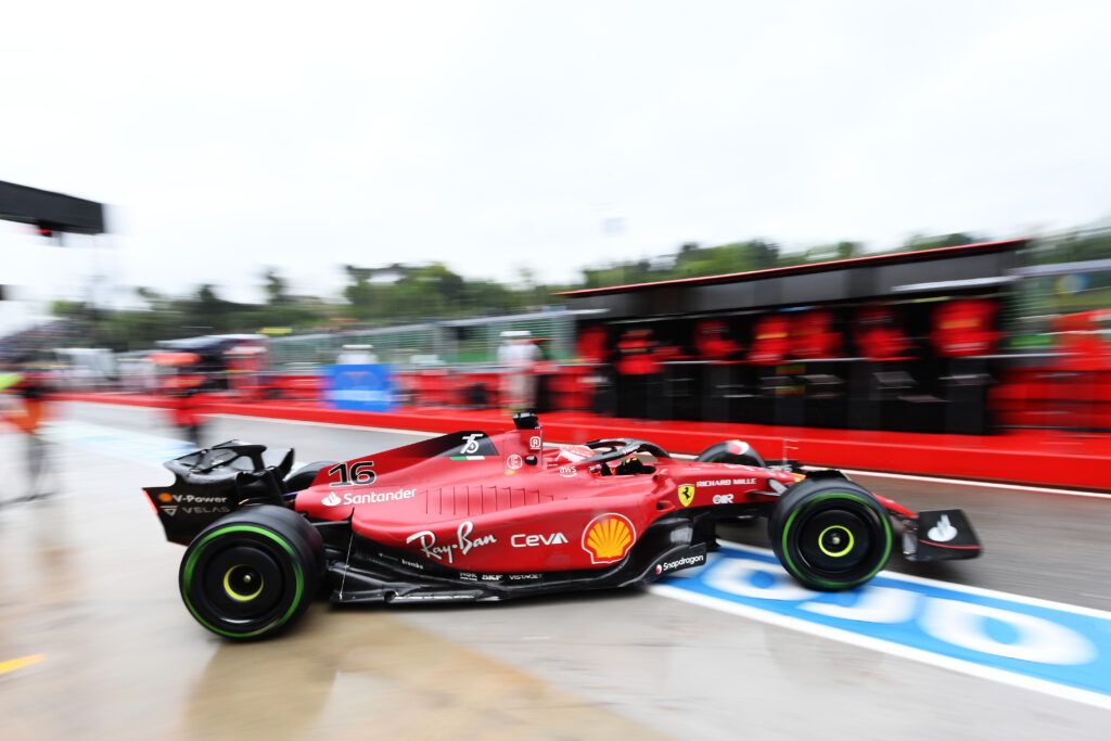 Charles Leclerc leaves the Ferrari garage