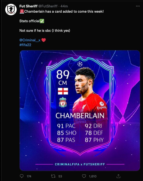 Special Alex Oxlade-Chamberlain card fifa 22 leaked by FUTSheriff