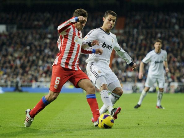 Real Madrid's Ronaldo tackling.