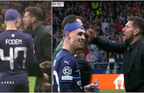 Fans spotted Phil Foden laughing at Diego Simeone’s touchline antics in stoppage-time