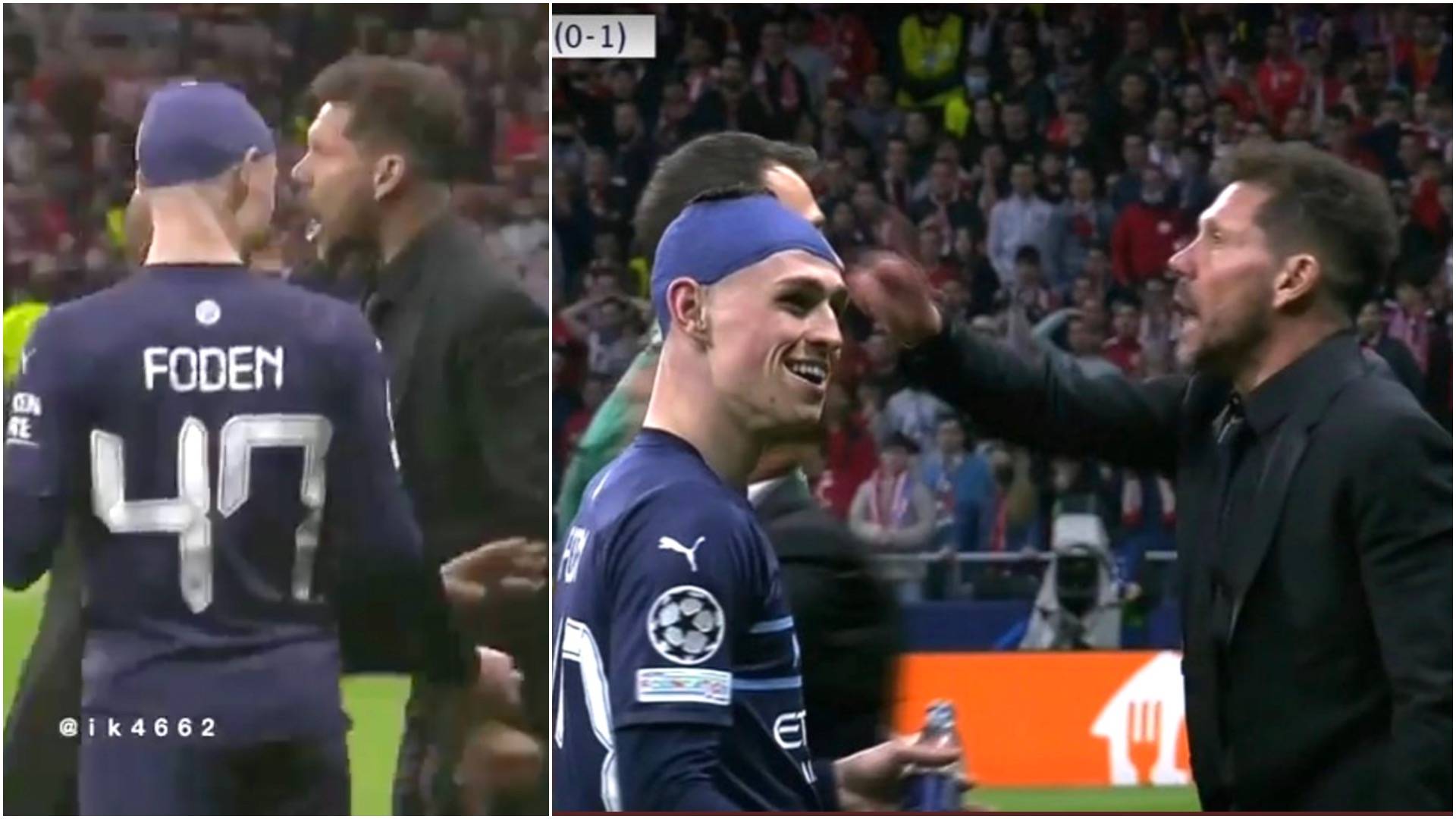Fans spotted Phil Foden laughing at Diego Simeone’s touchline antics in stoppage-time
