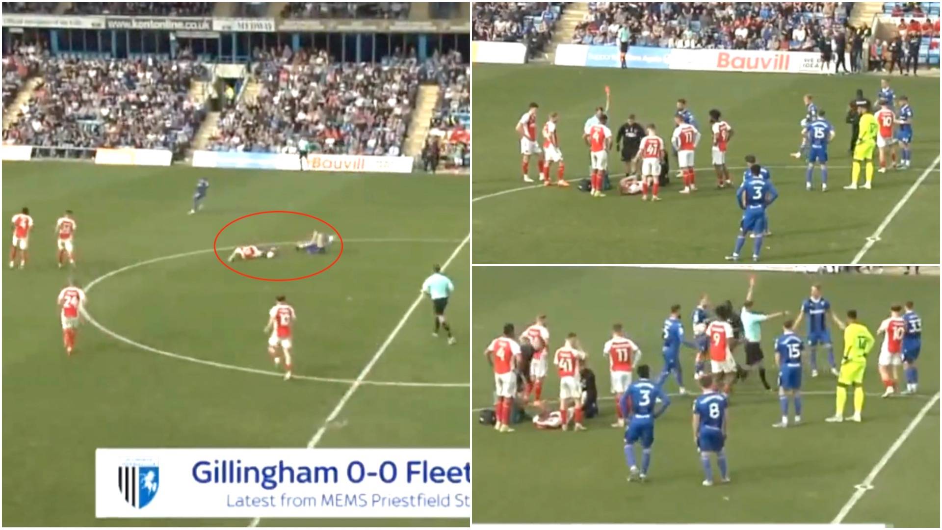 Rare ‘double red card’ shown to two players for same tackle during Gillingham vs Fleetwood