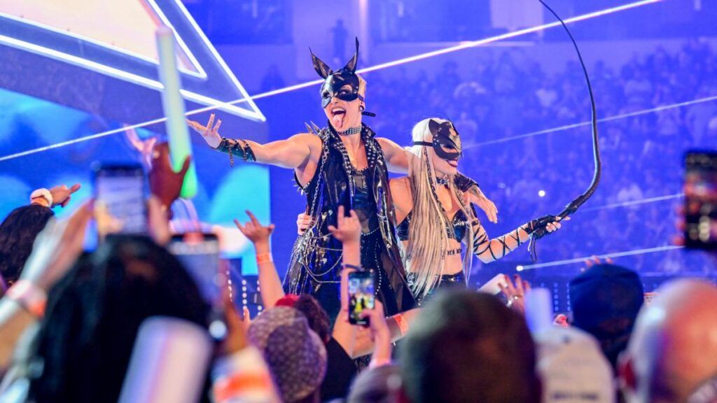 Rhea Ripley and Liv Morgan make their entrance at WWE WrestleMania 38