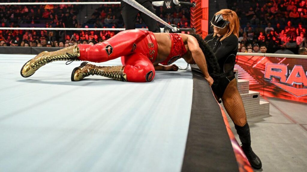 Becky Lynch attacks Bianca Belair on Raw. 