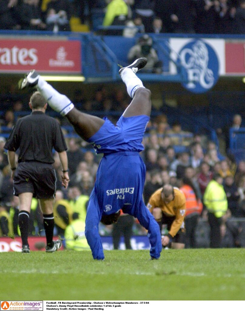 Hasselbaink celebrates for Chelsea.