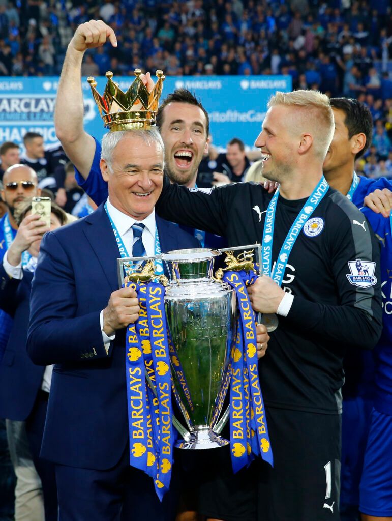 Ranieri celebrates at Leicester.