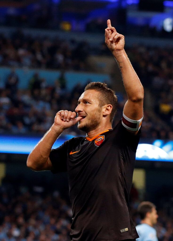 Totti scores in the Champions League.