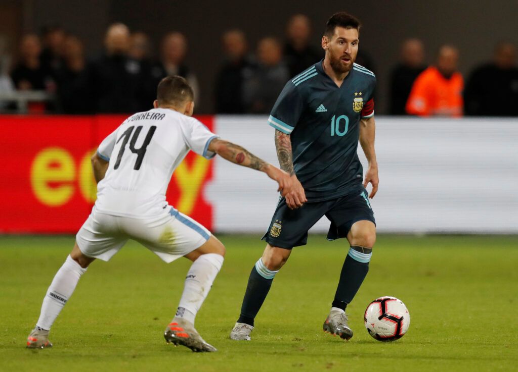 Messi on the ball for Argentina.