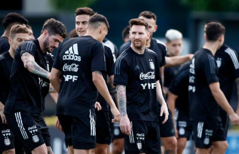 Argentina players playfully hit each other after failing in training game - they didn't dare touch Lionel Messi after he messed up himself