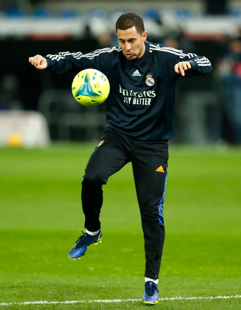 Real Madrid's Hazard warms up.