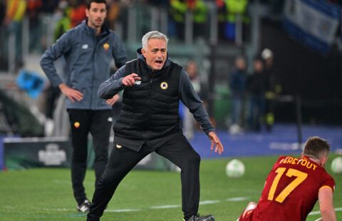 Roma's Mourinho celebrates.