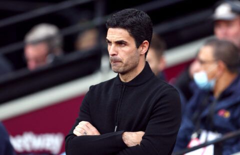 Arsenal manager Mikel Arteta watching on closely from the touchline