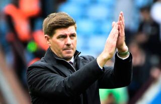 Aston Villa head coach Steven Gerrard acknowledging the fans