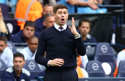 Aston Villa manager Steven Gerrard giving instructions to his team