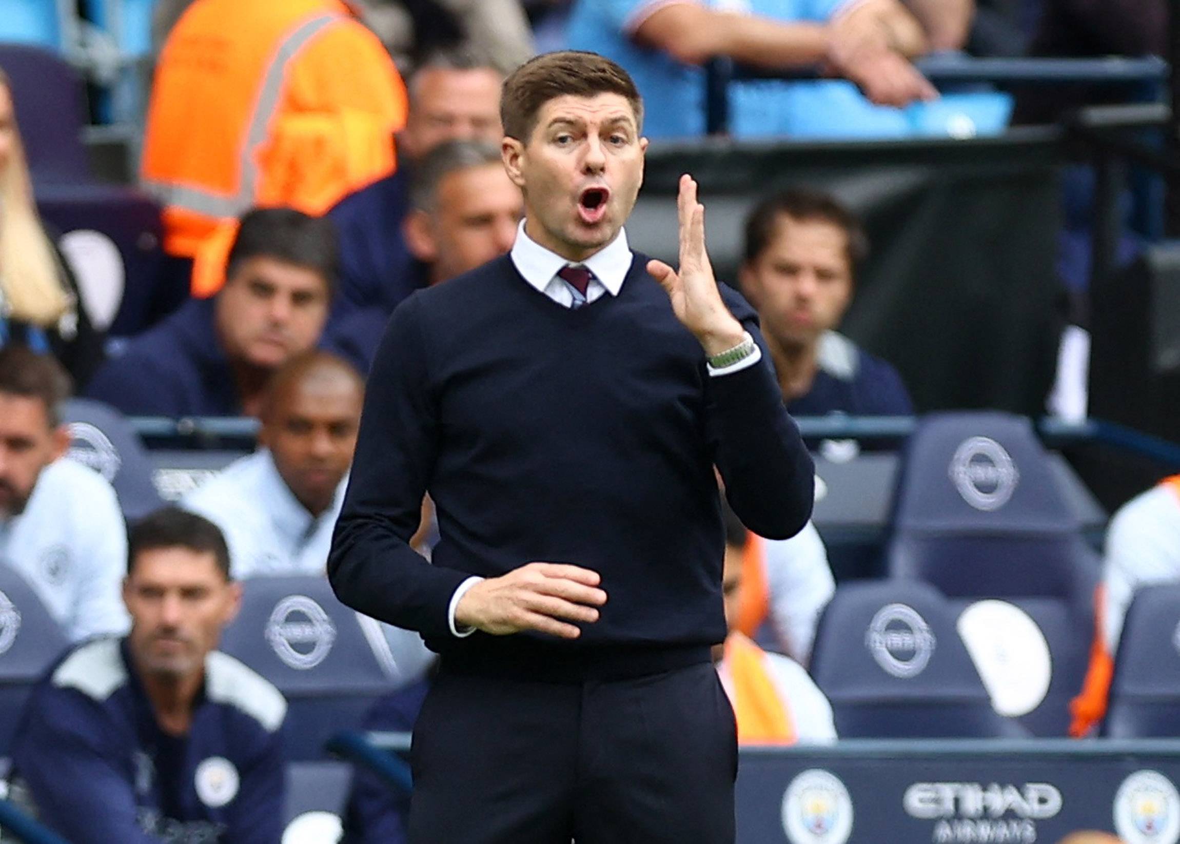 Aston Villa boss Steven Gerrard issues instructions on the touchline