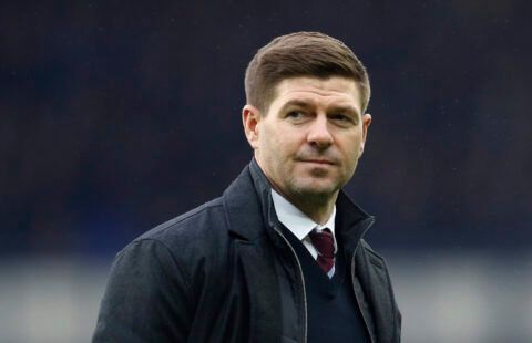Aston Villa head coach Steven Gerrard watches on