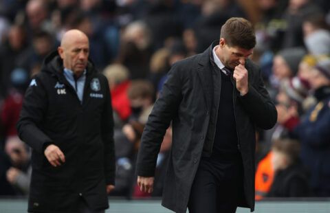 Aston Villa manager Steven Gerrard at half time against Watford