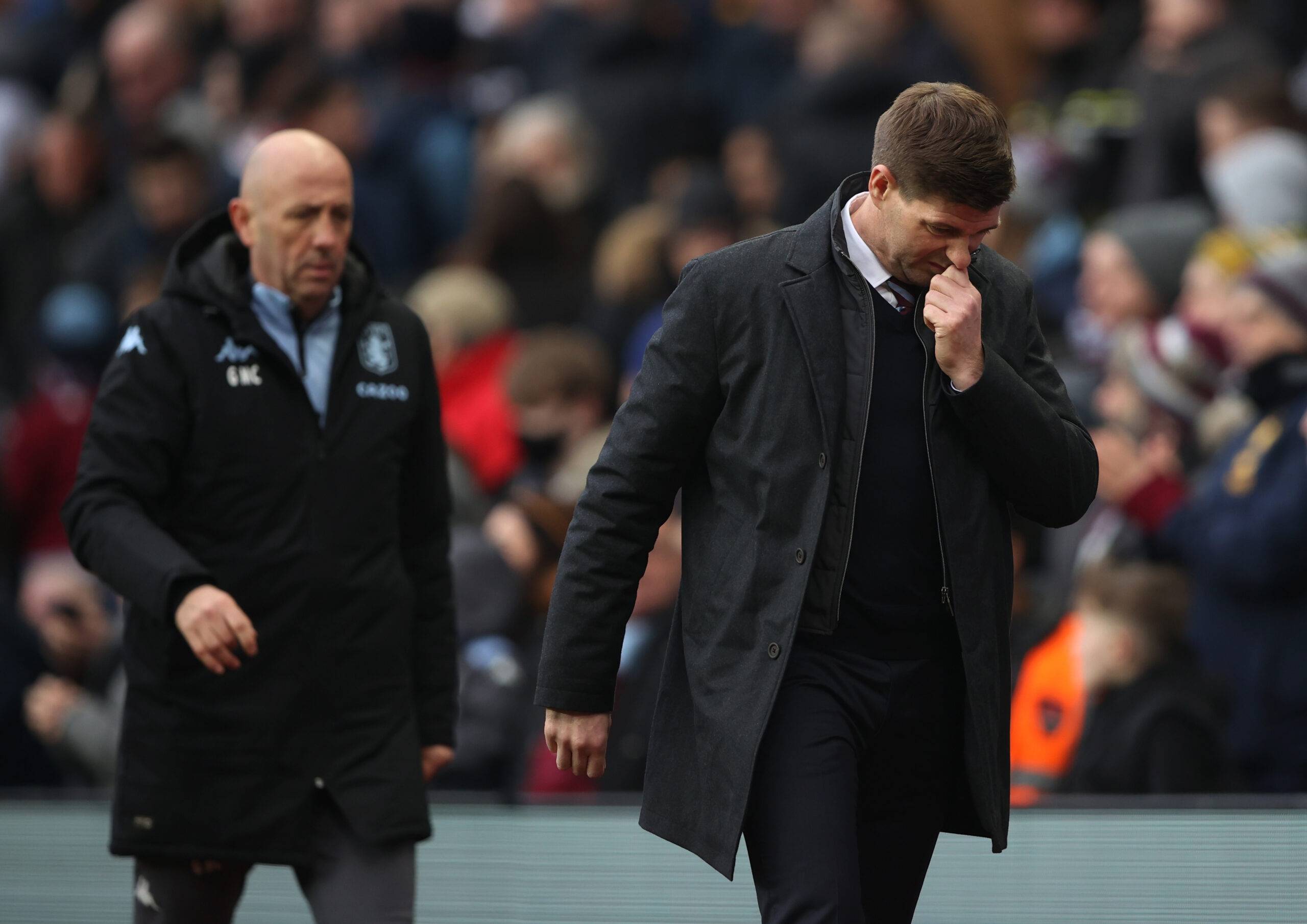 Aston Villa manager Steven Gerrard at half time against Watford