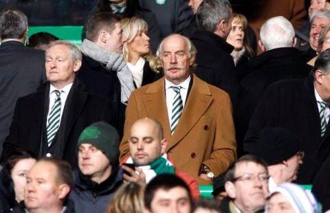 Celtic owner Dermot Desmond watches on