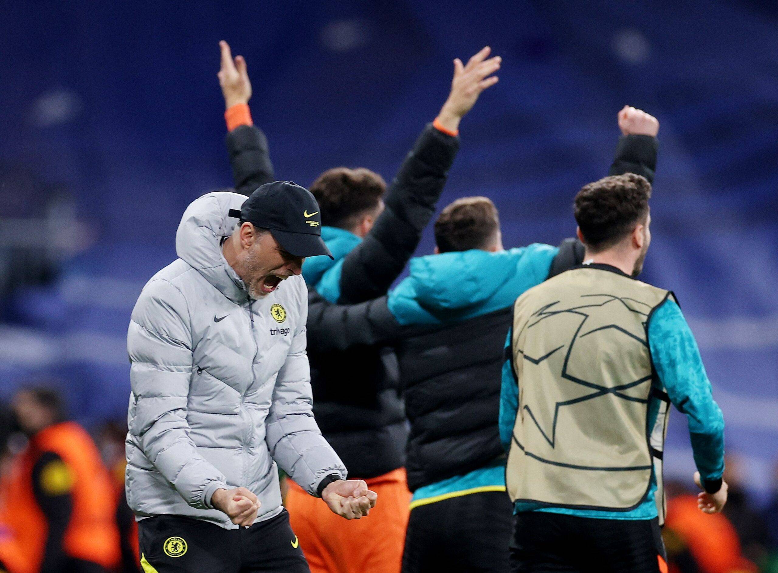 Chelsea manager Thomas Tuchel celebrates against Real Madrid