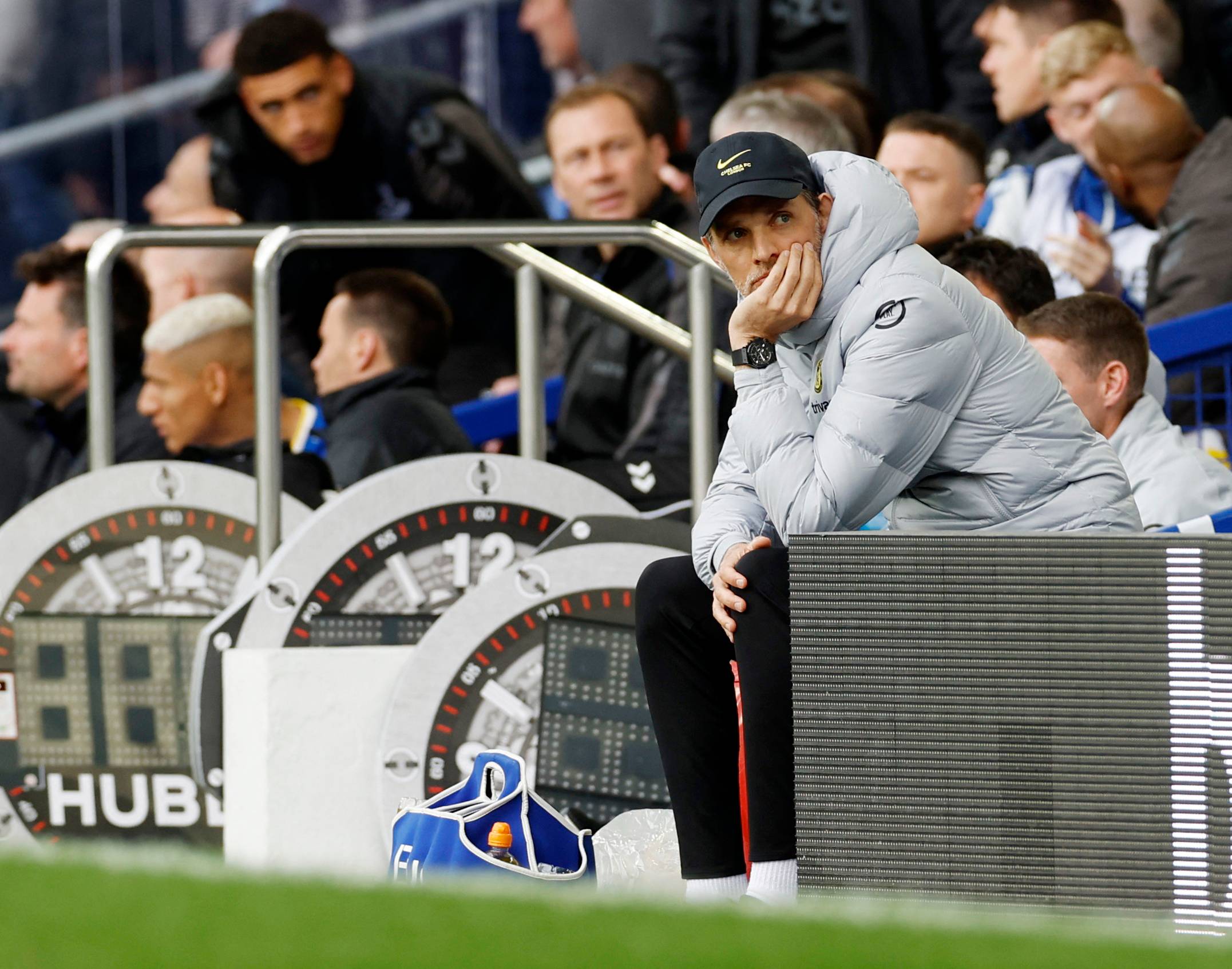 Chelsea manager Thomas Tuchel looks on in Everton defeat